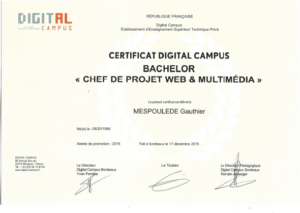 Diplôme Bachelor chef de projet de Gauthier Mespoulede