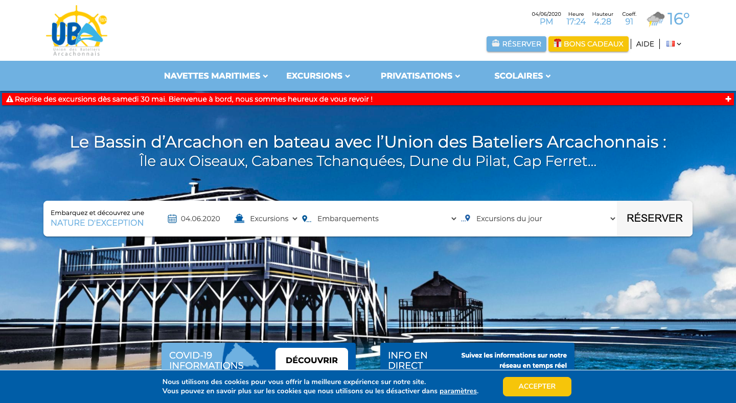 Screen du site Union des Bateliers Arcachonnais