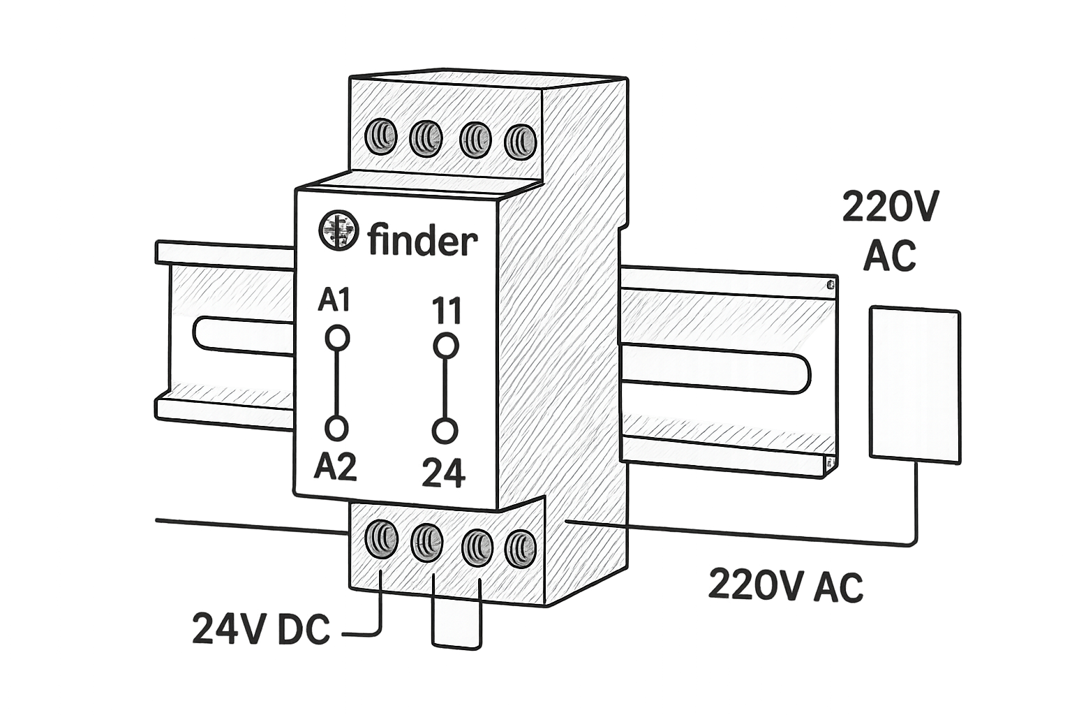 cablage relais finder 24v 220v