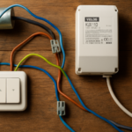 Schéma électrique branchement volet roulant Velux 24V : câblage complet avec transformateur KUX 110 et inverseur de polarité